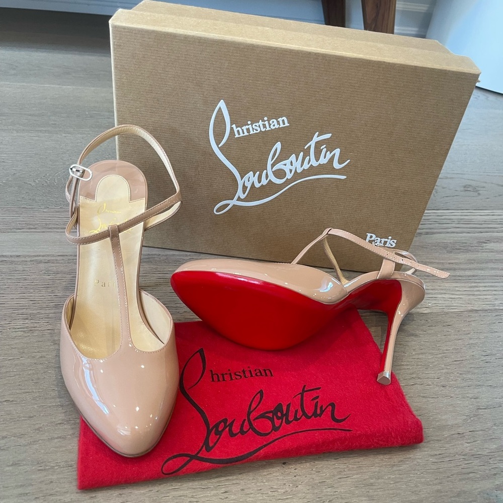 Authentic Christian Louboutin Me Pam 100mm heel Patent-leather T-bar Pumps